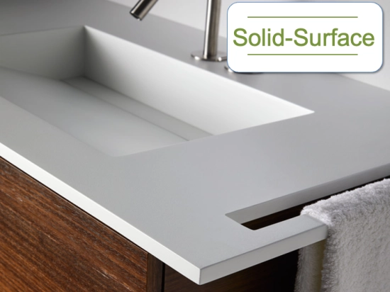 Plan vasque lavabo sur mesure : L 60 à 201 x P 40 à 51 cm, finition lisse mate, Solid-Surface, Anti bactérien, résine Akrytan®SOLID teinté dans la masse, Livraison Offerte.